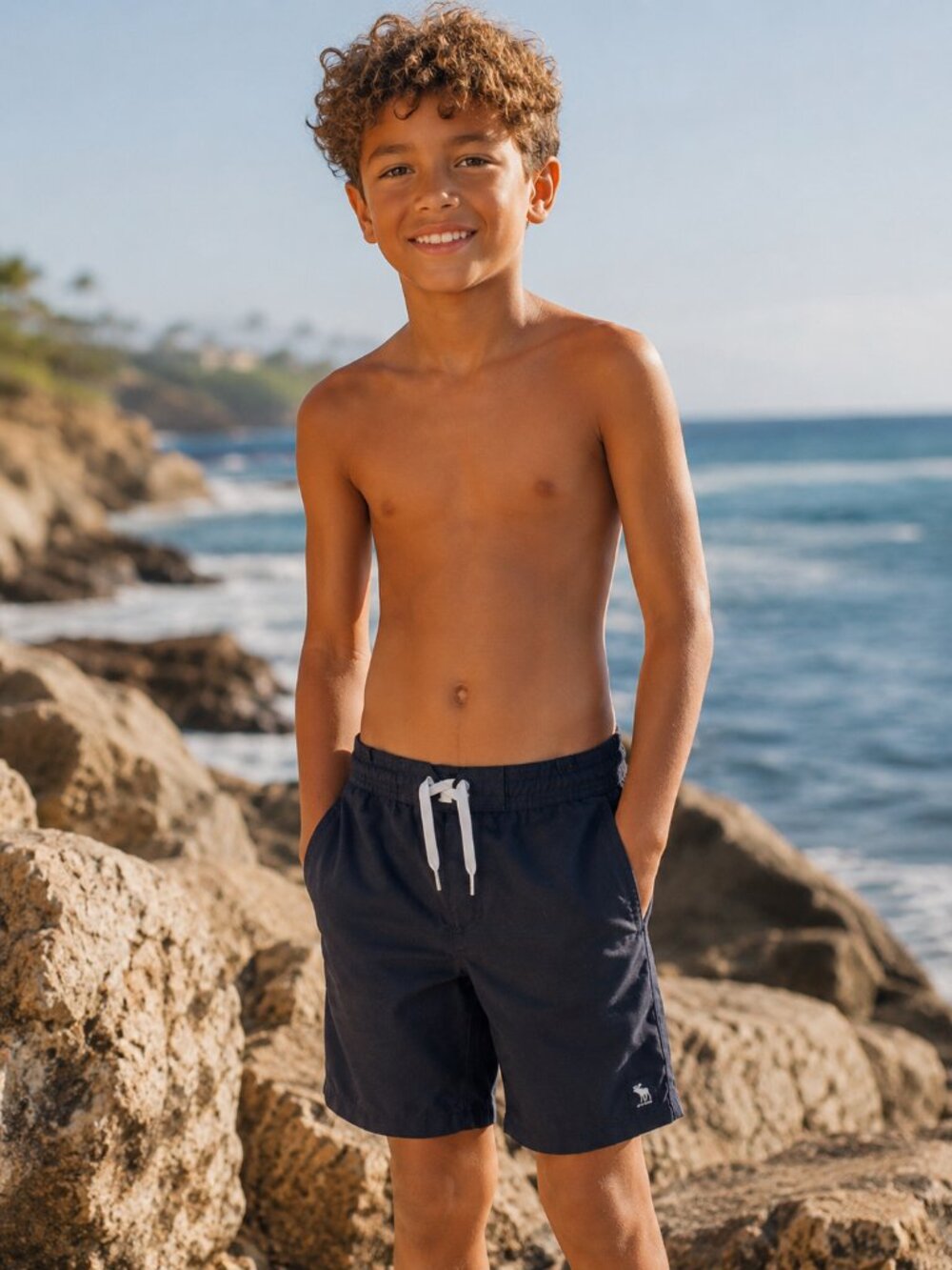ABERCROMBIE & FITCH A&F Navy Blue Board Shorts Boys 11 12 Swim Trunks Bathing